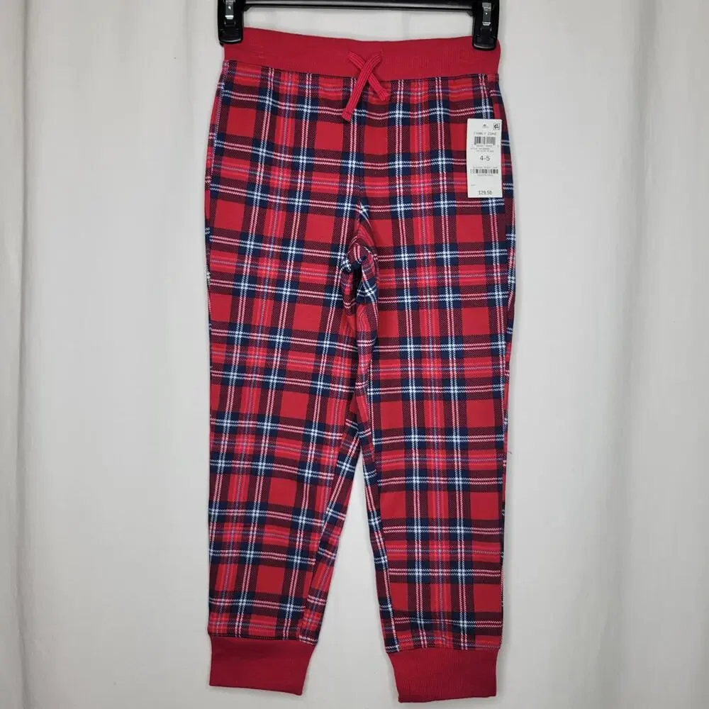 Charter Club Kids Jogger Pants Cardinal Holiday Plaid NWT Boy Girl Size 4-5